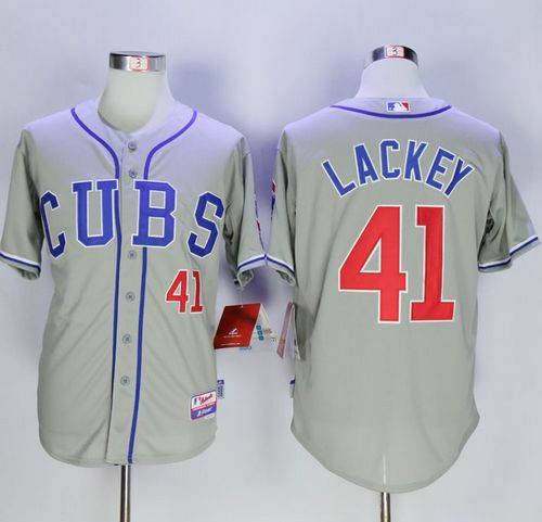 Cubs #41 John Lackey Grey Alternate Road Cool Base Stitched MLB Jersey - Click Image to Close